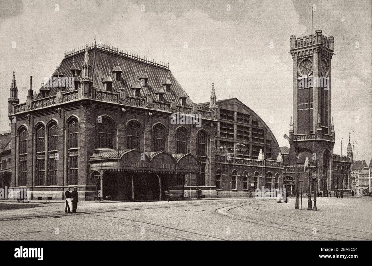 Retro photo of Ostende. The Ship's Station. West Flanders, Belgium. 1910s Stock Photo