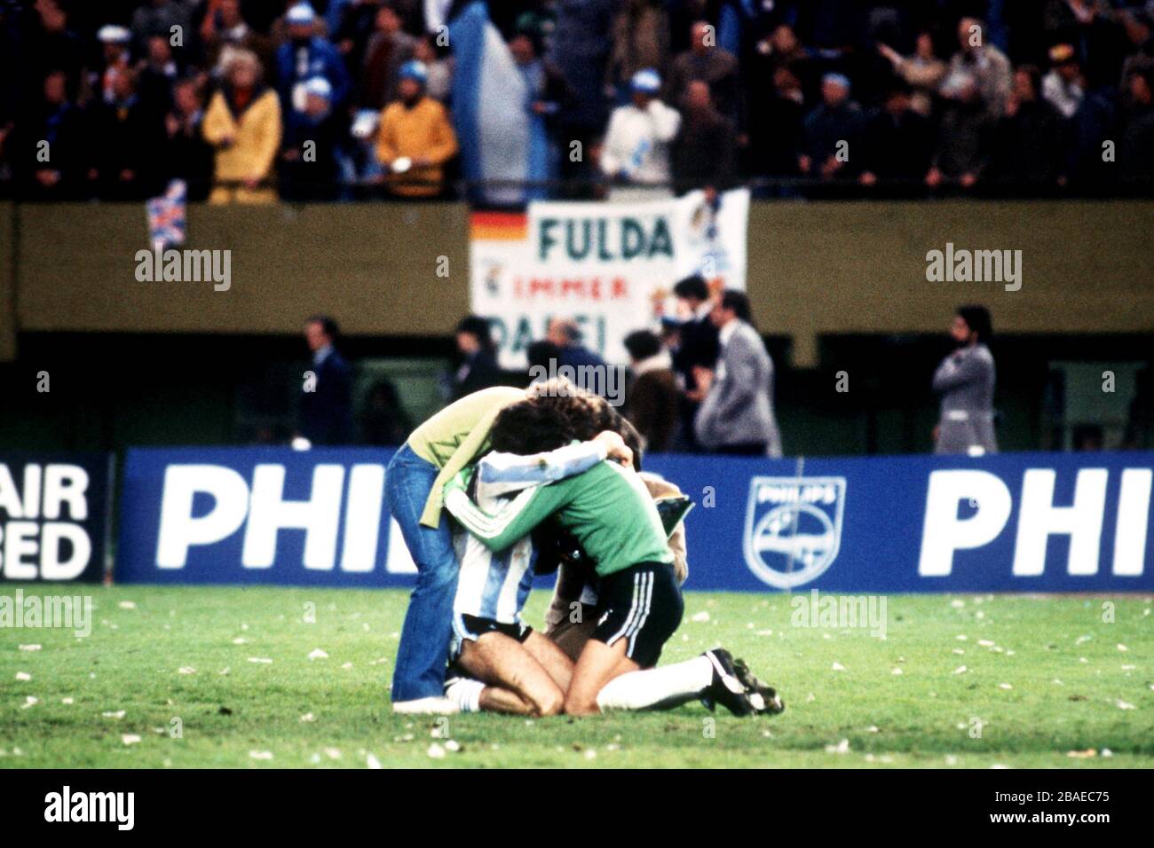 Argentina Goalkeeper Ubaldo Fillol R Celebrates Victory With Teammate