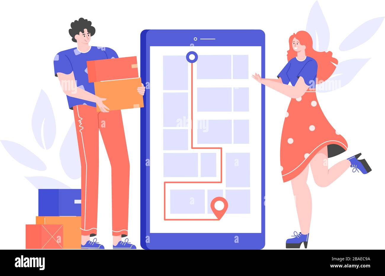 Home delivery. Track packages online in mobile app Stock Vector Image