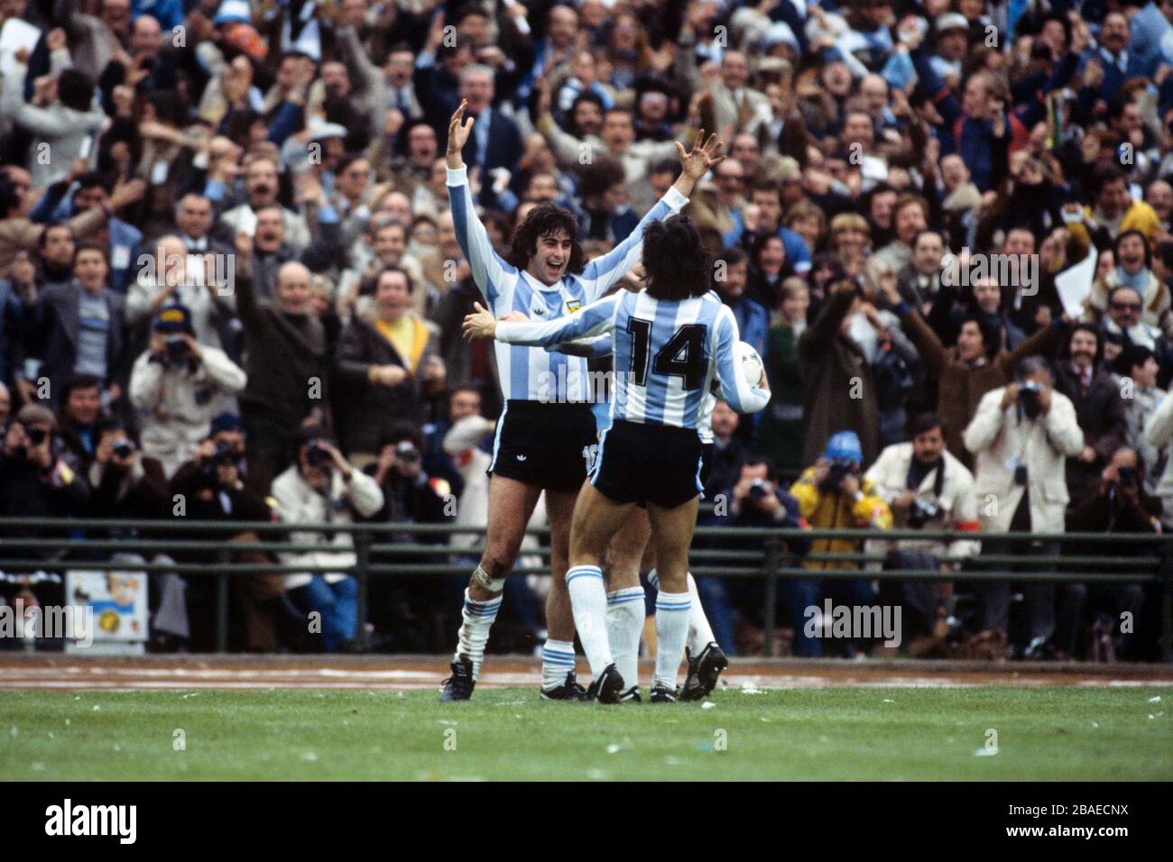 Argentina's Mario Kempes (10) celebrates one of his two goals with