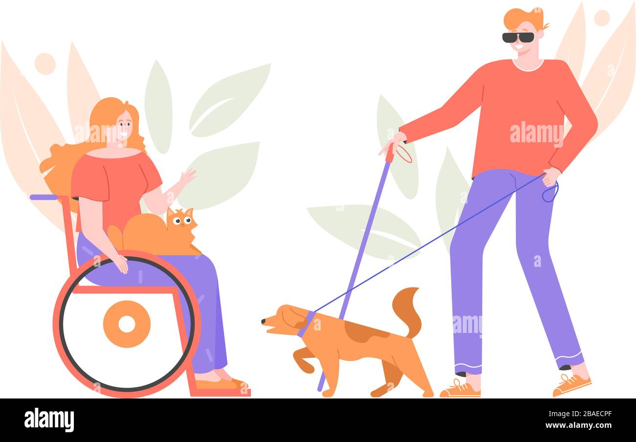 Girl in a wheelchair with a cat.  Stock Vector