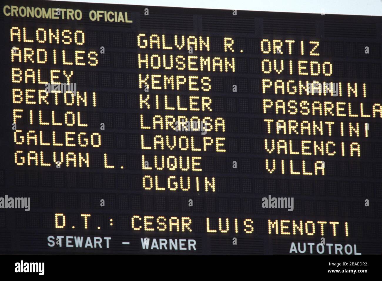 Scoreboard displaying the Argentina world cup squad. Stock Photo