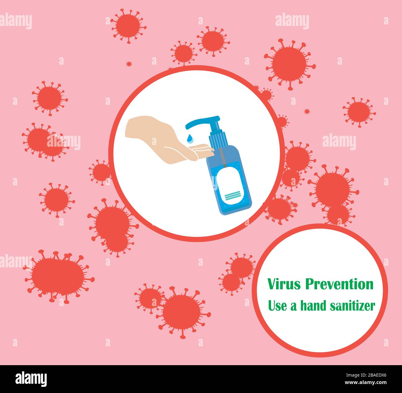 Antibacterial hand gel - sanitizer with a dispenser. Prevention from viruses and germs Stock Vector