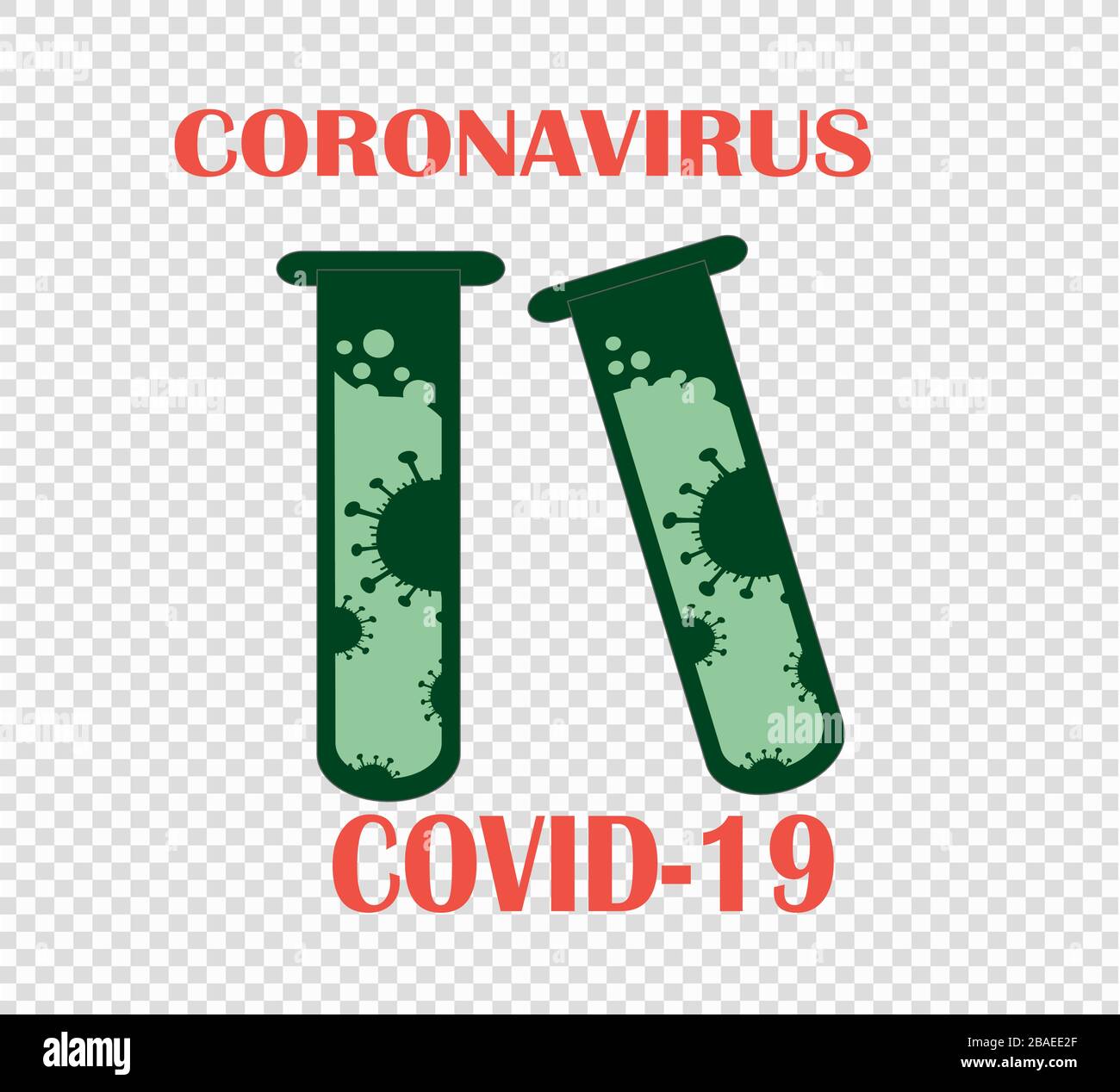 Chemical tubes with coronavirus on a transparent background Stock Vector