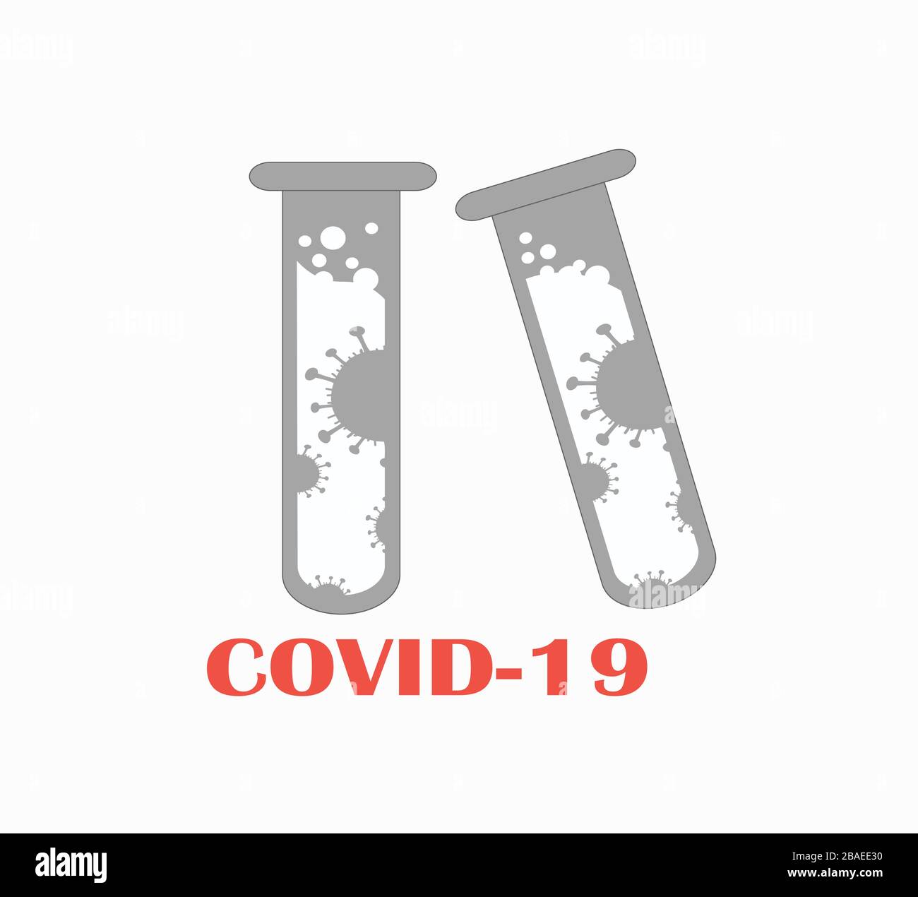 Chemical test tube with a virus Covid-19 - vector illustration on white isolated background Stock Vector