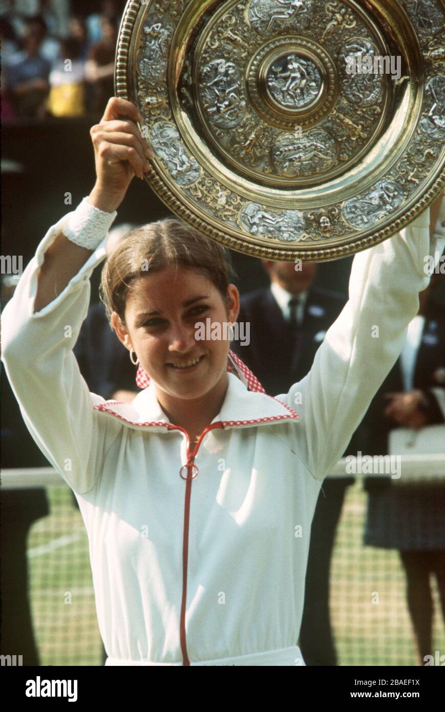 Chris Evert celebrates with the trophy Stock Photo