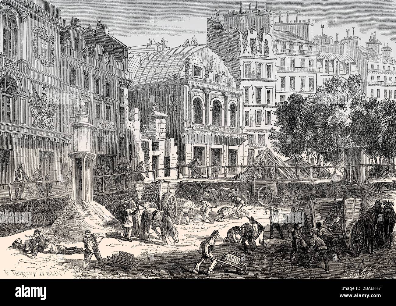 Demolition of the theatres on the boulevard du Temple during Haussmann's renovation of Paris, 1862 Stock Photo