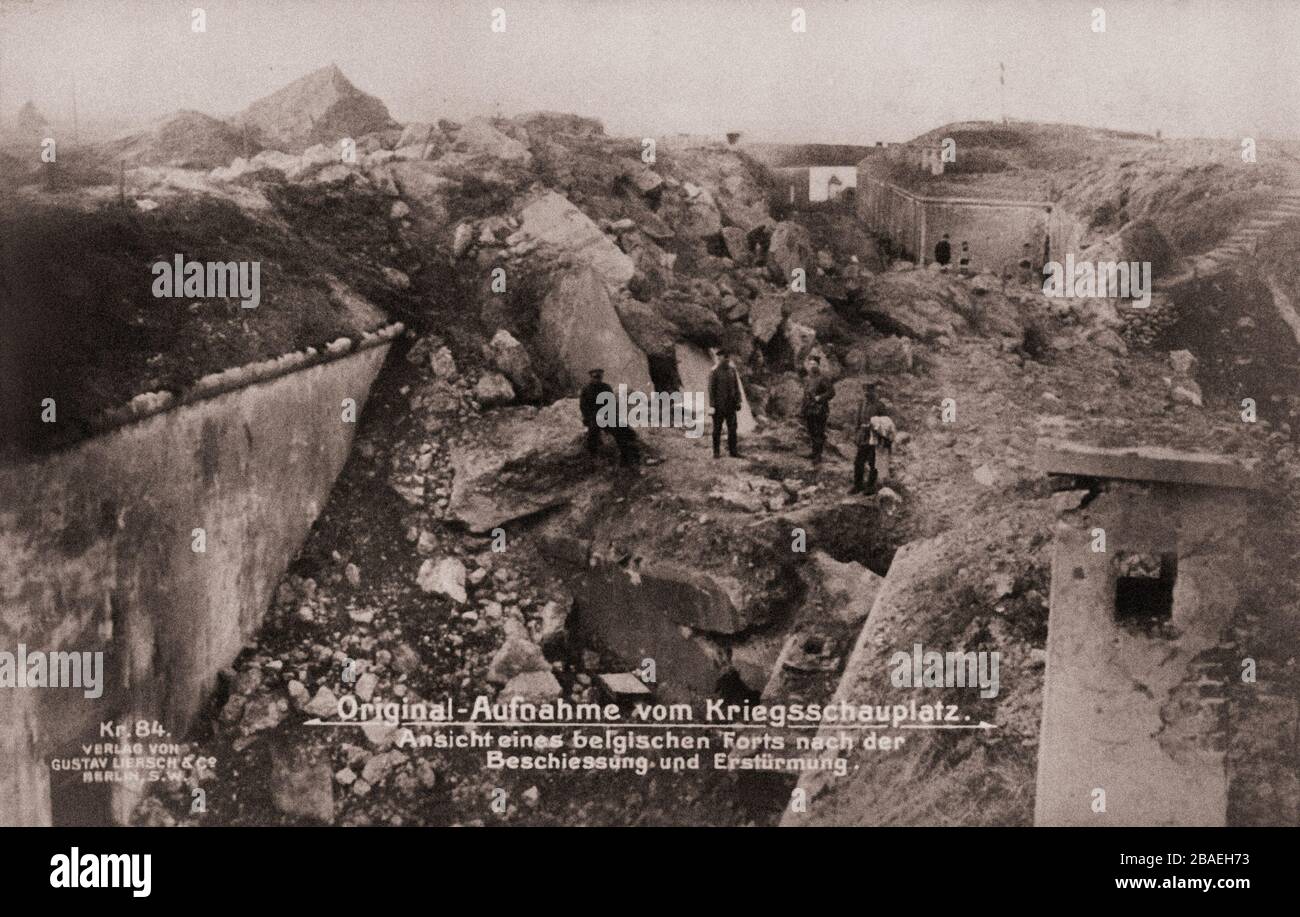 The First World War period. View of a Belgian Fort after the bombardment and assault. Stock Photo