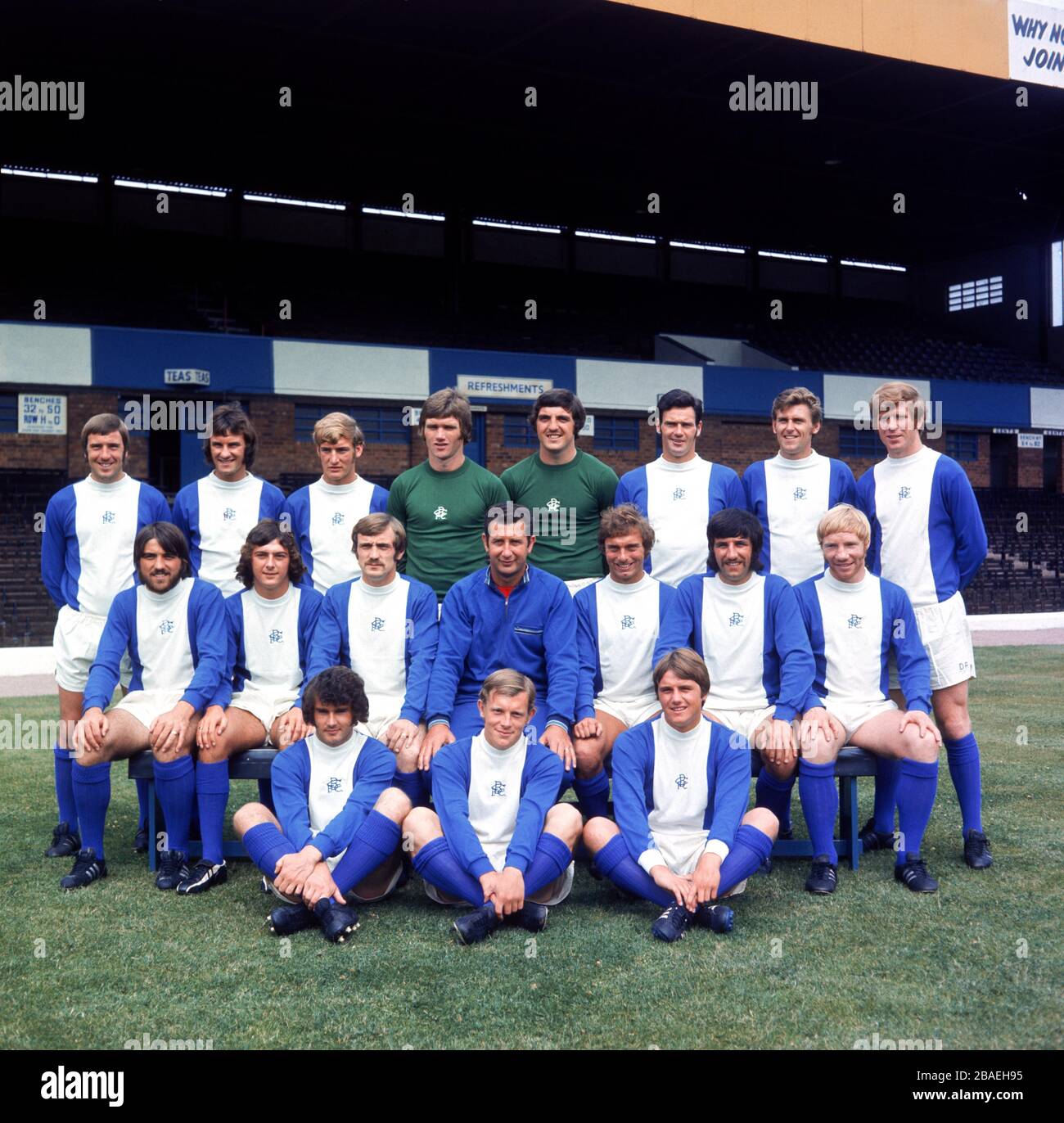 Birmingham City team group: (back row, l-r) Gary Pendrey, Phil Summerill, Keith Bowker, Mike Kelly, Dave Latchford, Roger Hind, Bob Thomson, David Robinson; (middle row, l-r) Bob Latchford, Trevor Francis, Ray Martin, manager Freddie Goodwin, Denis Thwaites, Alan Campbell, George Smith; (front row, l-r) Malcolm Page, Gordon Taylor, Michael Harrison Stock Photo