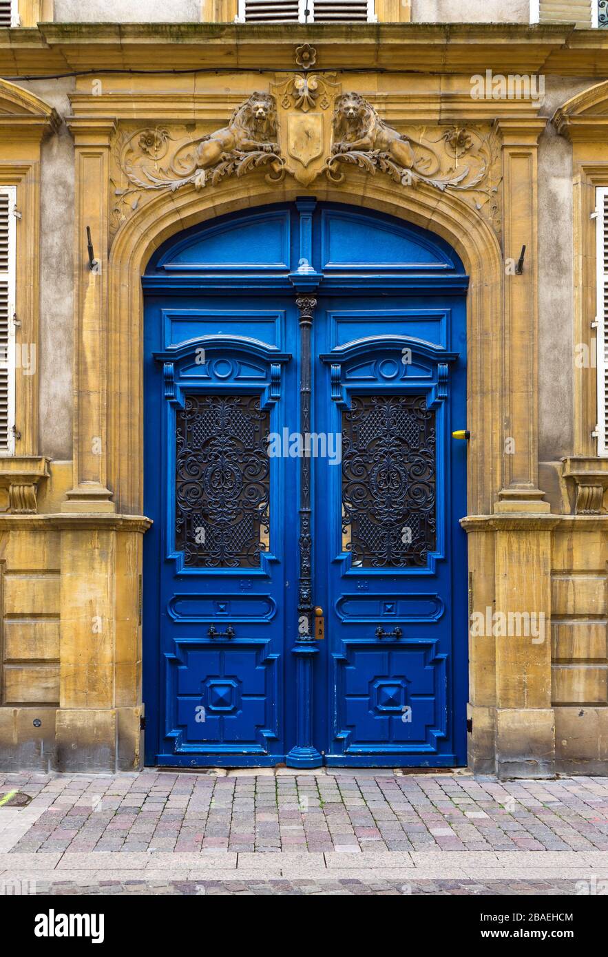 Traditional door in Metz, France Stock Photo