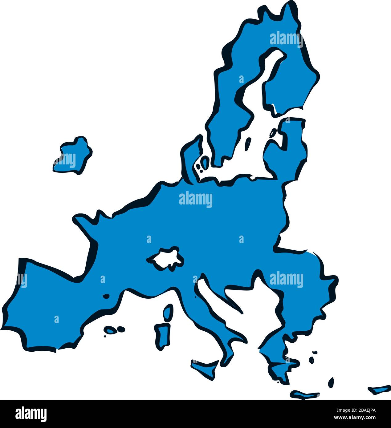 New Map of European Union and Brussels. Blue Vector Illustration. Stock Vector