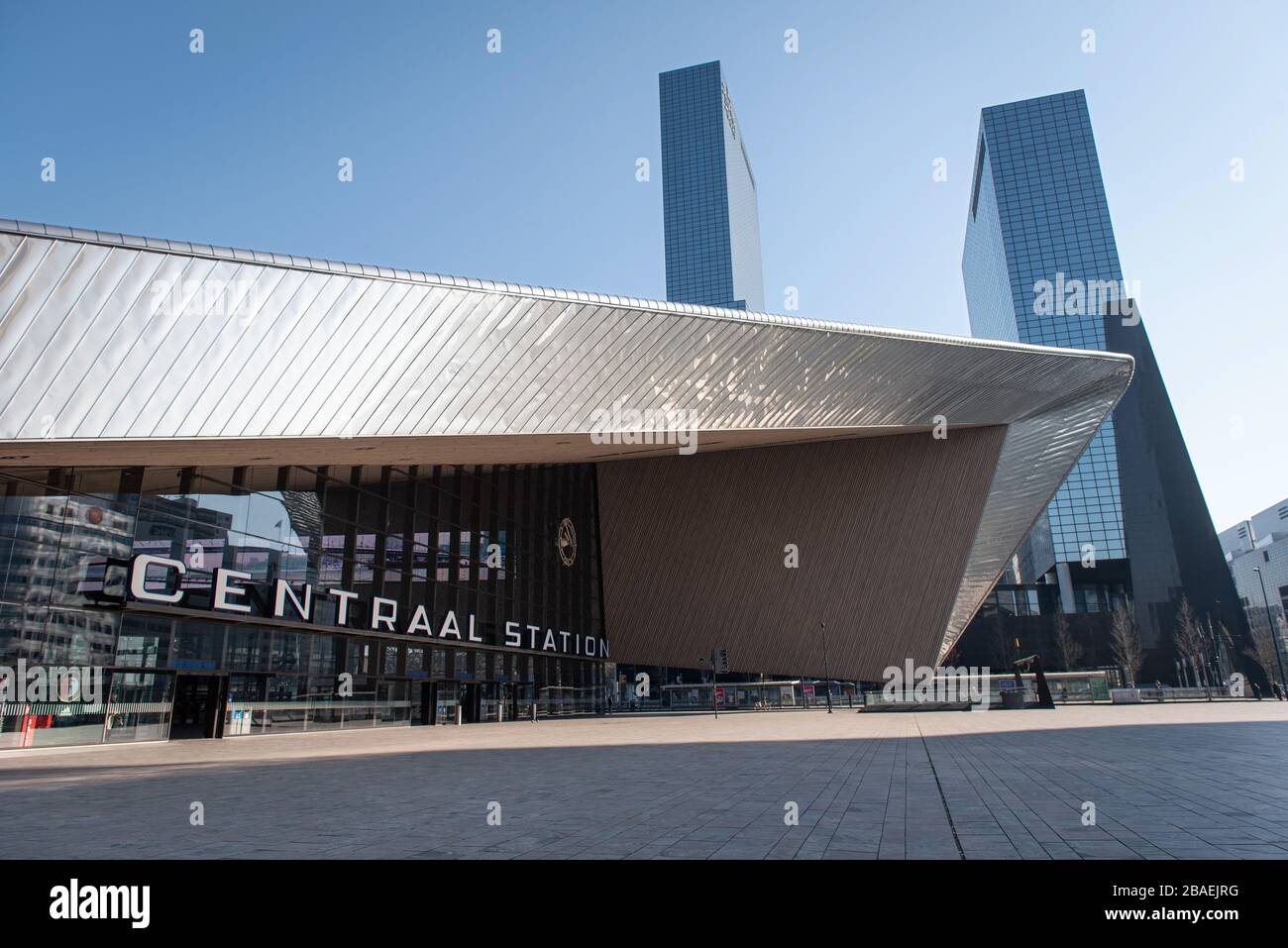 The Netherlands. Rotterdam. Due to the Corona virus, the city is virtually empty. Stock Photo