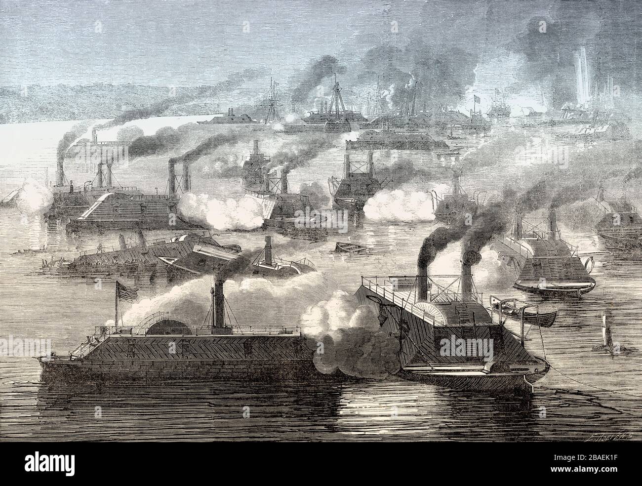 The First Battle of Memphis, Mississippi River, near the city of Memphis, Tennessee on June 6, 1862 Stock Photo