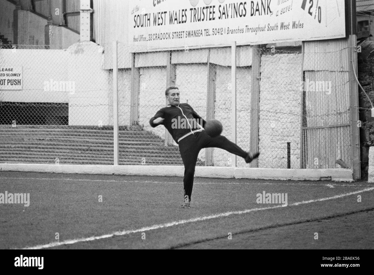 Swansea City Manager Roy Bentley in action during a training session on the pitch at Vetch Field. Stock Photo