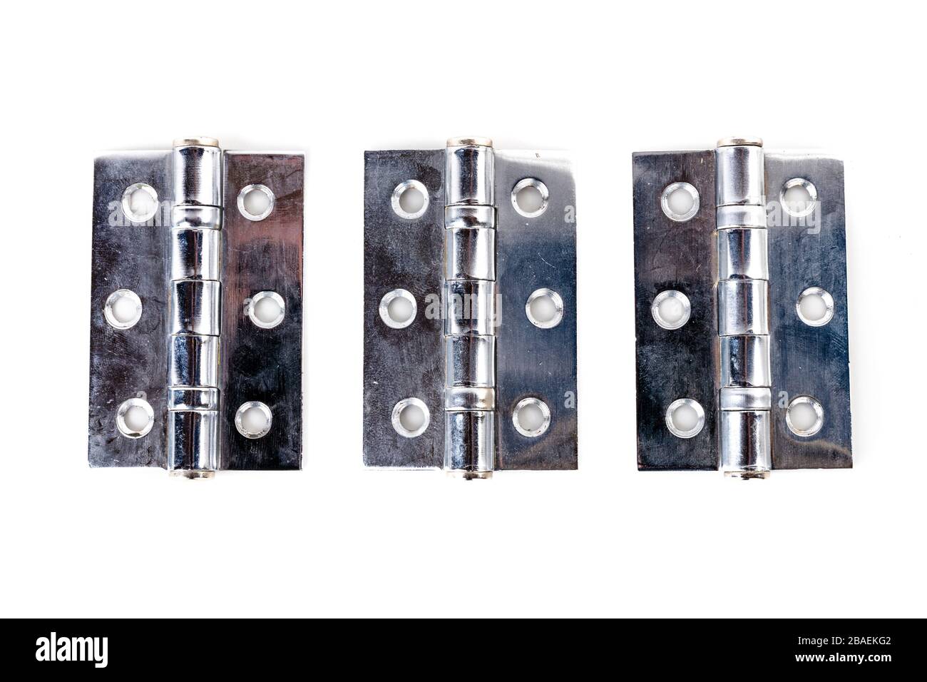 Door Hinges Hinges Chrome Hinges Steel Butt Hinges Side By Side Diy Cutout White Background Copy Space Isolated Product Products Item Stock Photo Alamy