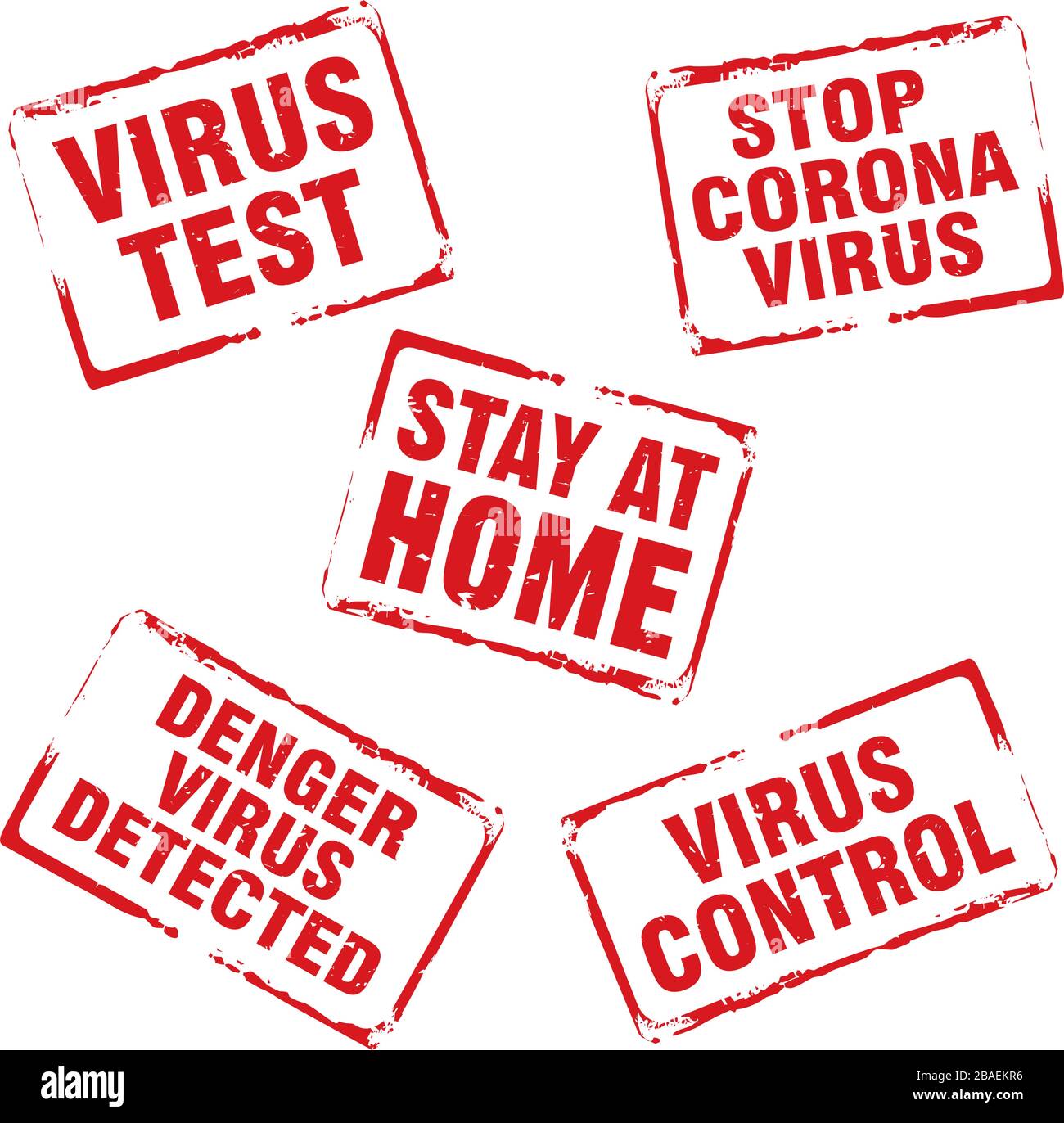 Red stamp and text STOP CORONA VIRUS, STAY AT HOME, VIRUS TEST. Vector Illustration. Stock Vector