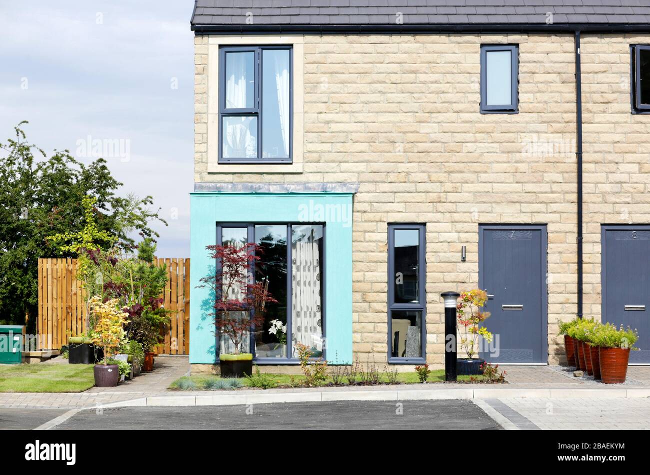 Social housing in Gilling West, North Yorkshire, UK. 20/7/2018.  Photograph: Stuart Boulton. Stock Photo