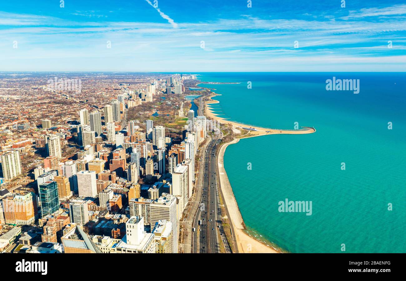 Chicago downtown and Lake Michigan shoreline, USA Stock Photo - Alamy