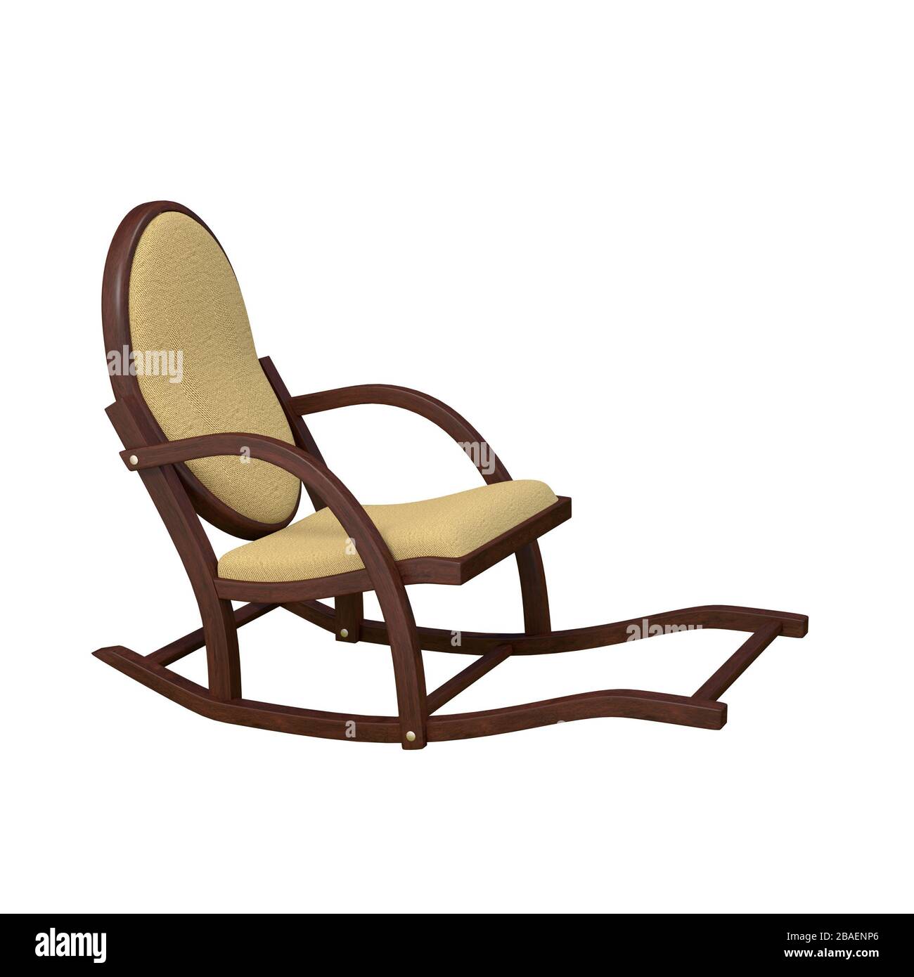 Wooden rocking chair with a blanket isolated on a white background. 3D