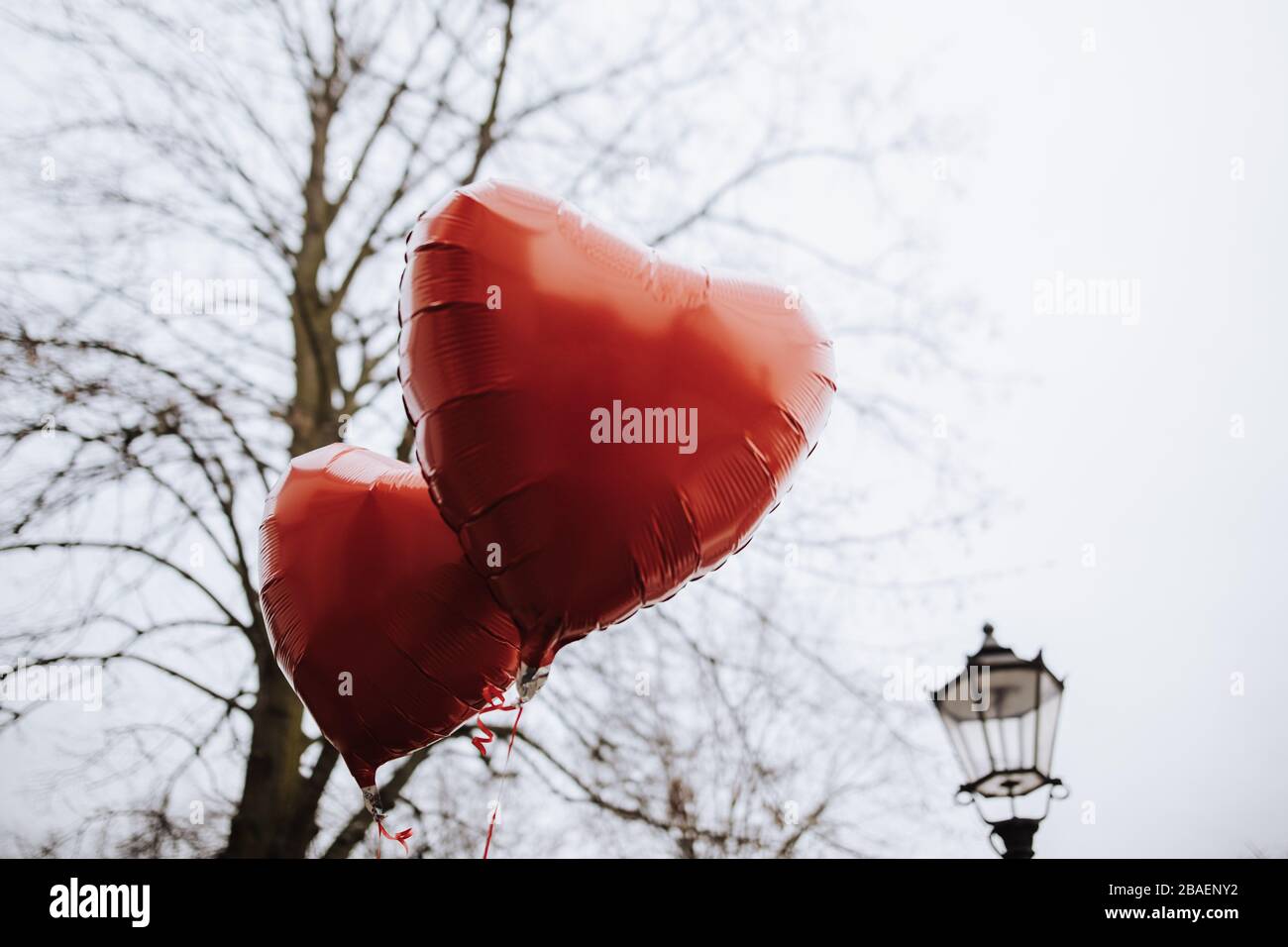 couple of two Red Heart shaped Ballons Stock Photo - Alamy