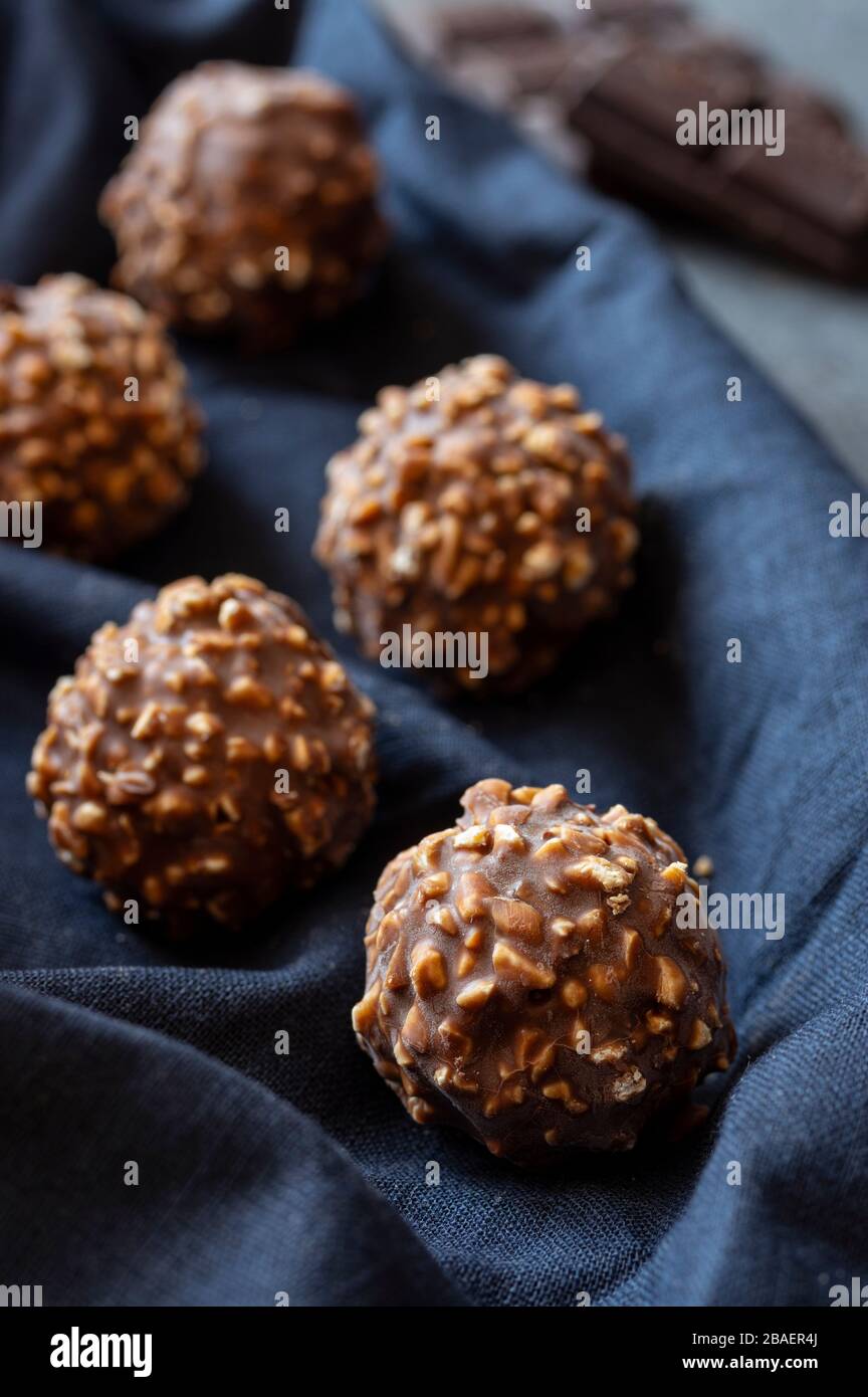 Homemade dark chocolate and nuts balls Stock Photo Alamy