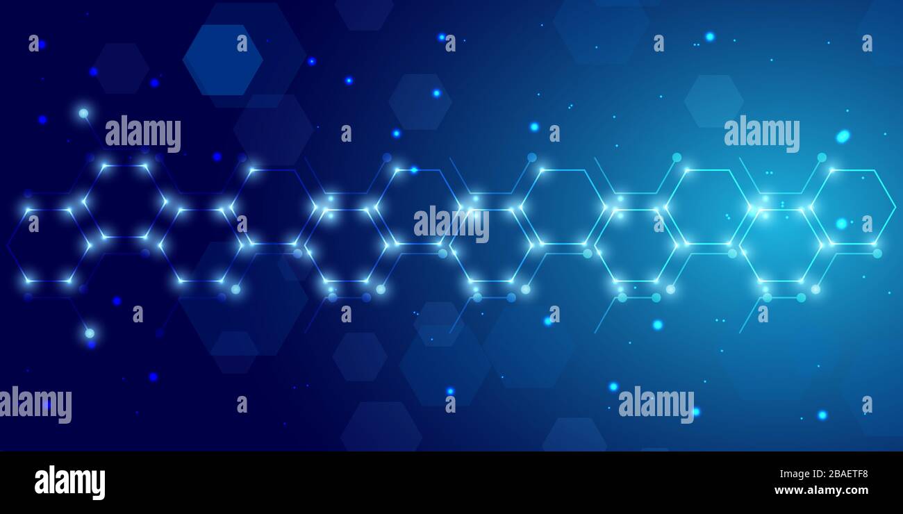 Abstract futuristic background with glowing hexagon and blue sparkle ...