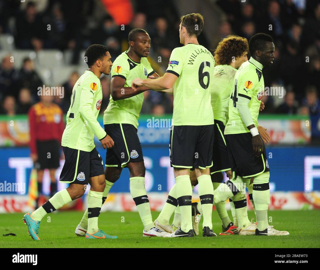 Newcastle United's Shola Ameobi (second left) celebrates his goal with teammates Stock Photo