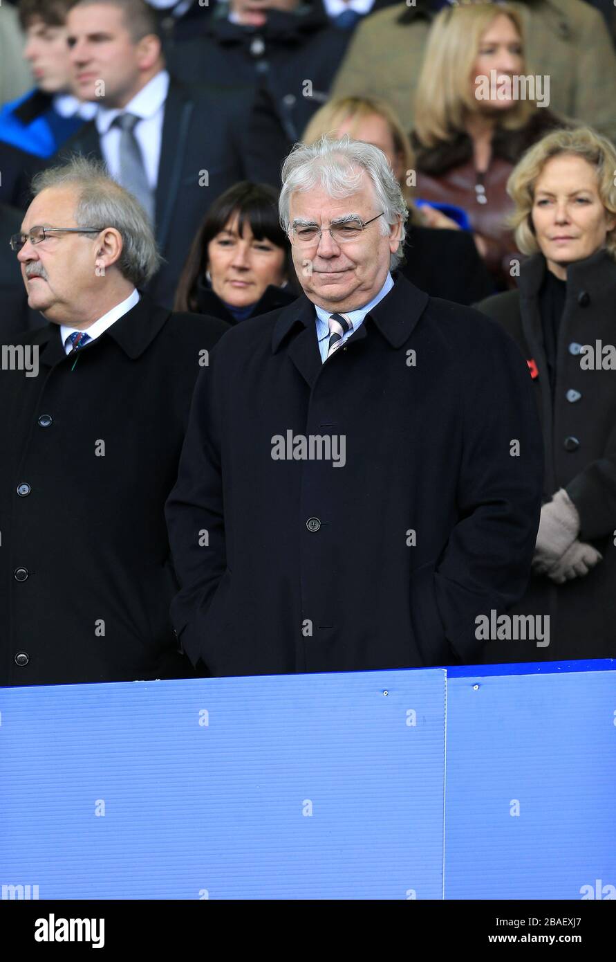 Everton chairman Bill Kenwright in the stands Stock Photo