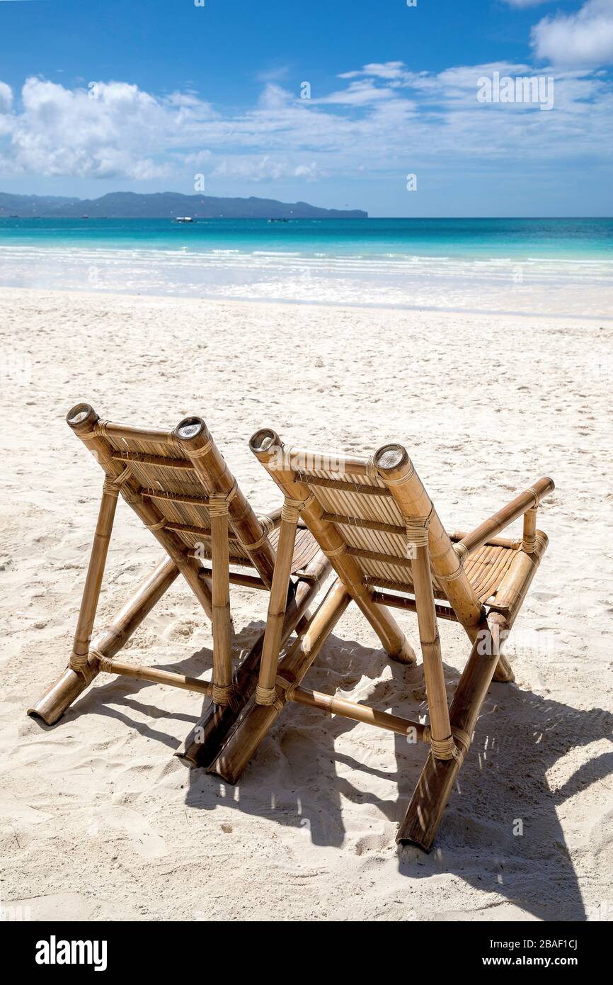 bamboo seating chairs on white beach Philippines Stock Photo Alamy