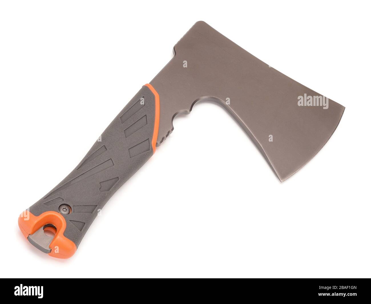 Small hand axe with plastic handle isolated on white background Stock