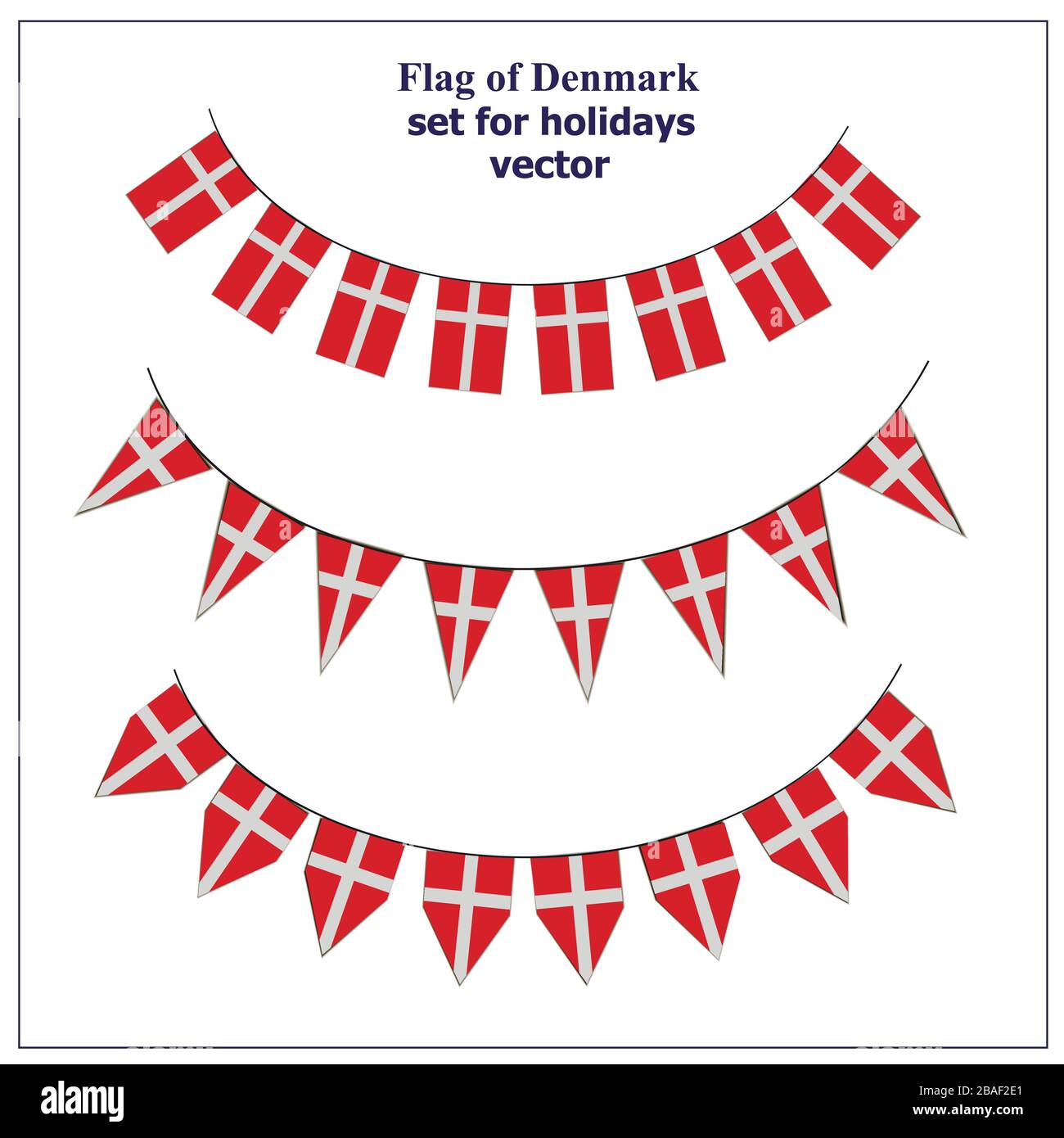 Bright set with flags of of Denmark. Happy Denmark day. Vector illustration with transparent background. Stock Vector