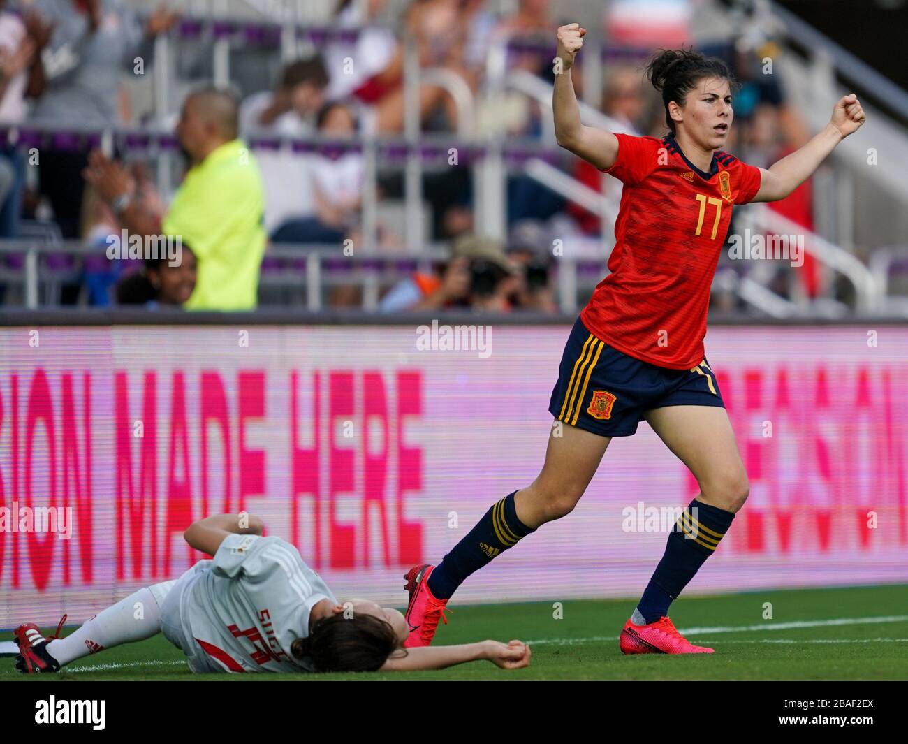 ORLANDO. USA. MAR 05:  Lucia Garcia of Spain celebrates her goal during the 2020 SheBelieves Cup Women's International friendly football match between Spain Women and Japan Women at Exploria Stadium in Orlando, USA. ***No commericial use*** (Photo by Daniela Porcelli/SPP) Stock Photo