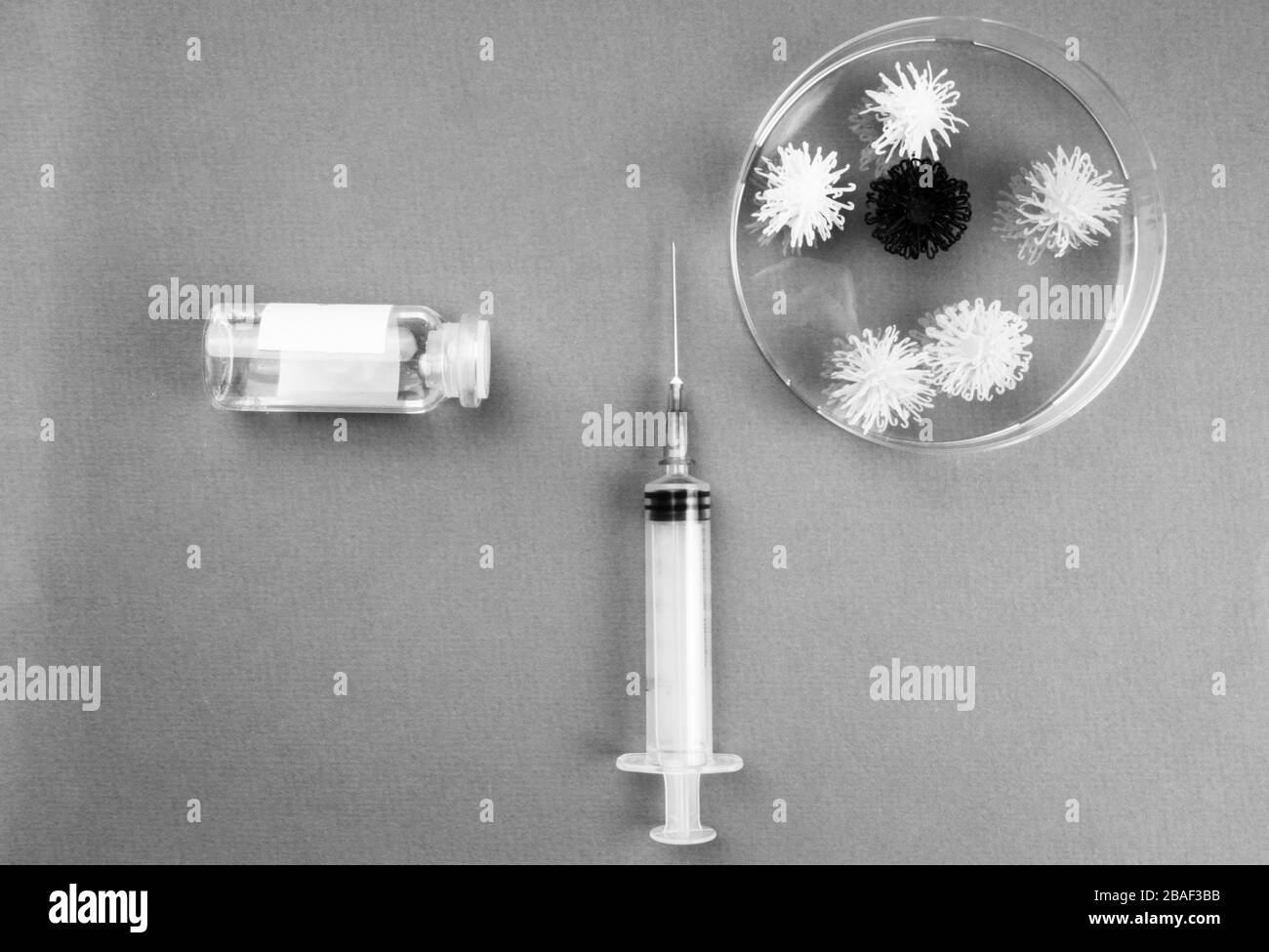 medical ampoules with serum and syringe. Vaccination. Medication drug