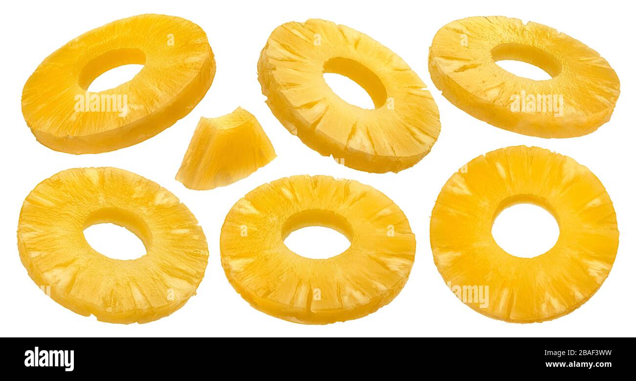 Canned pineapple rings isolated on white background Stock Photo