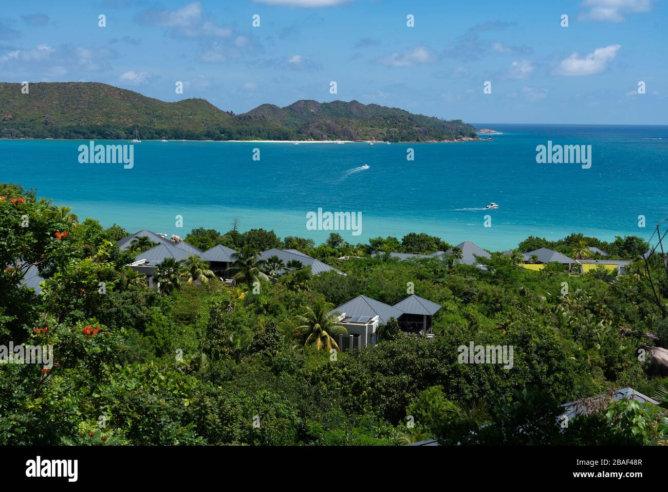 Praslin Island Seychelles beach view Stock Photo