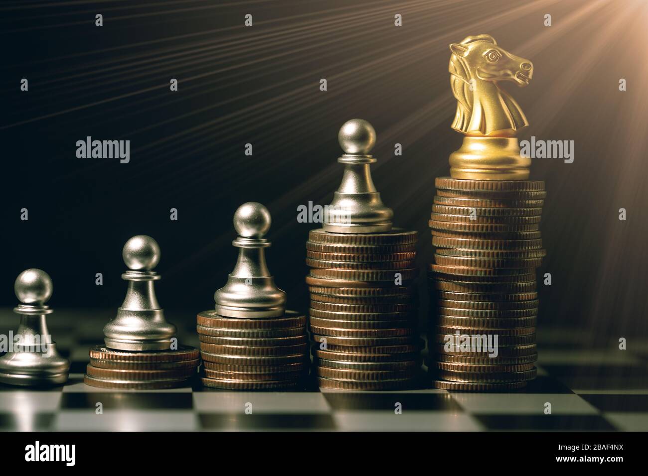 Gold Chess. Elite Business Team Leader golden color feeling luxury rich gorgeous image. Stock Photo