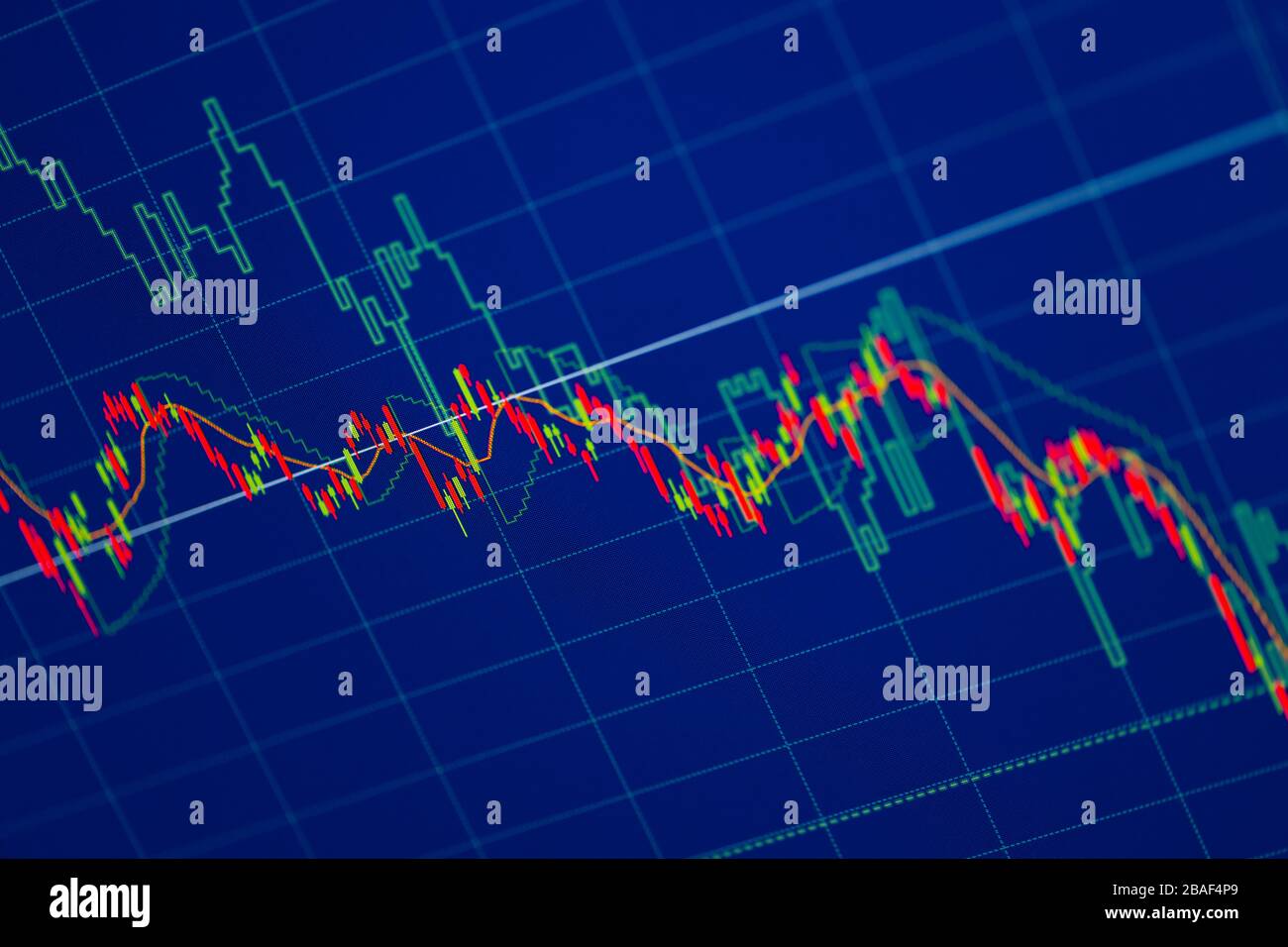 Candlestick stock market chart falling prices drop down from global economic and financial crisis Stock Photo