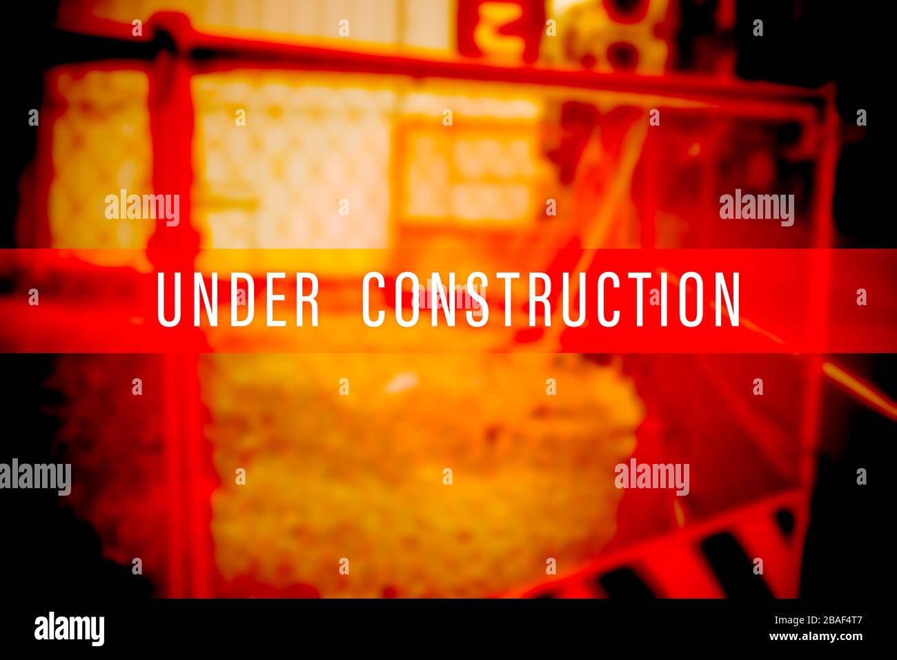 under construction or renovation sign text banner image photo for website or graphic design. Stock Photo