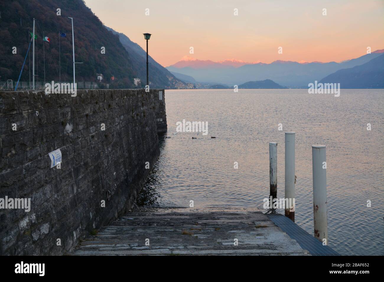Sunset on Lake Como in Argegno Stock Photo