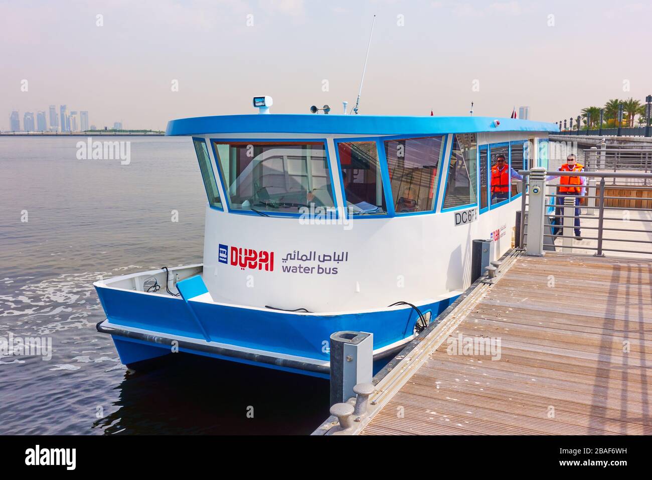 Dubai, UAE - February 01, 2020: Water bus on Dubai Creek,  United Arab Emirates Stock Photo