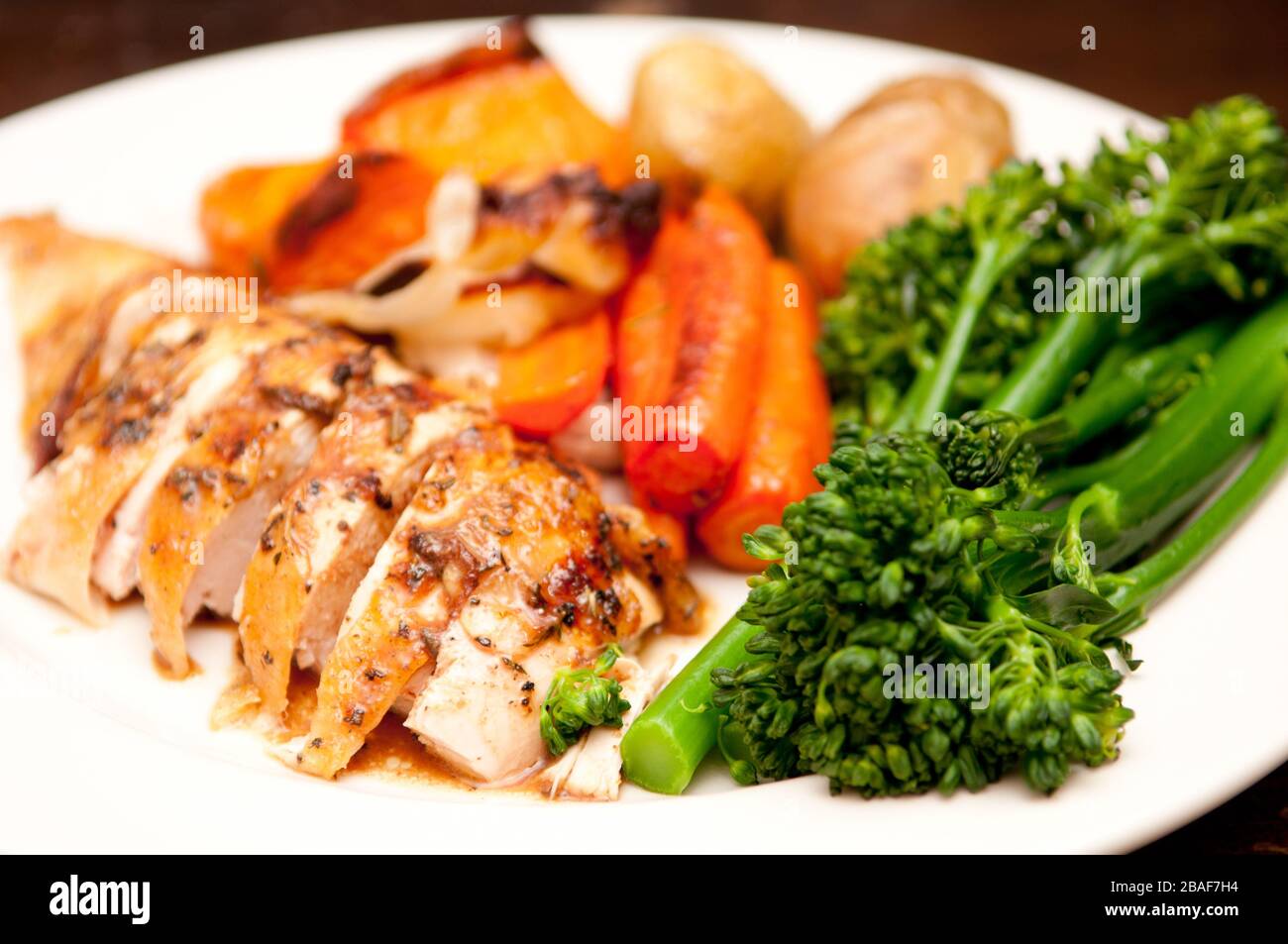 A farm fresh roast chicken dinner Stock Photo