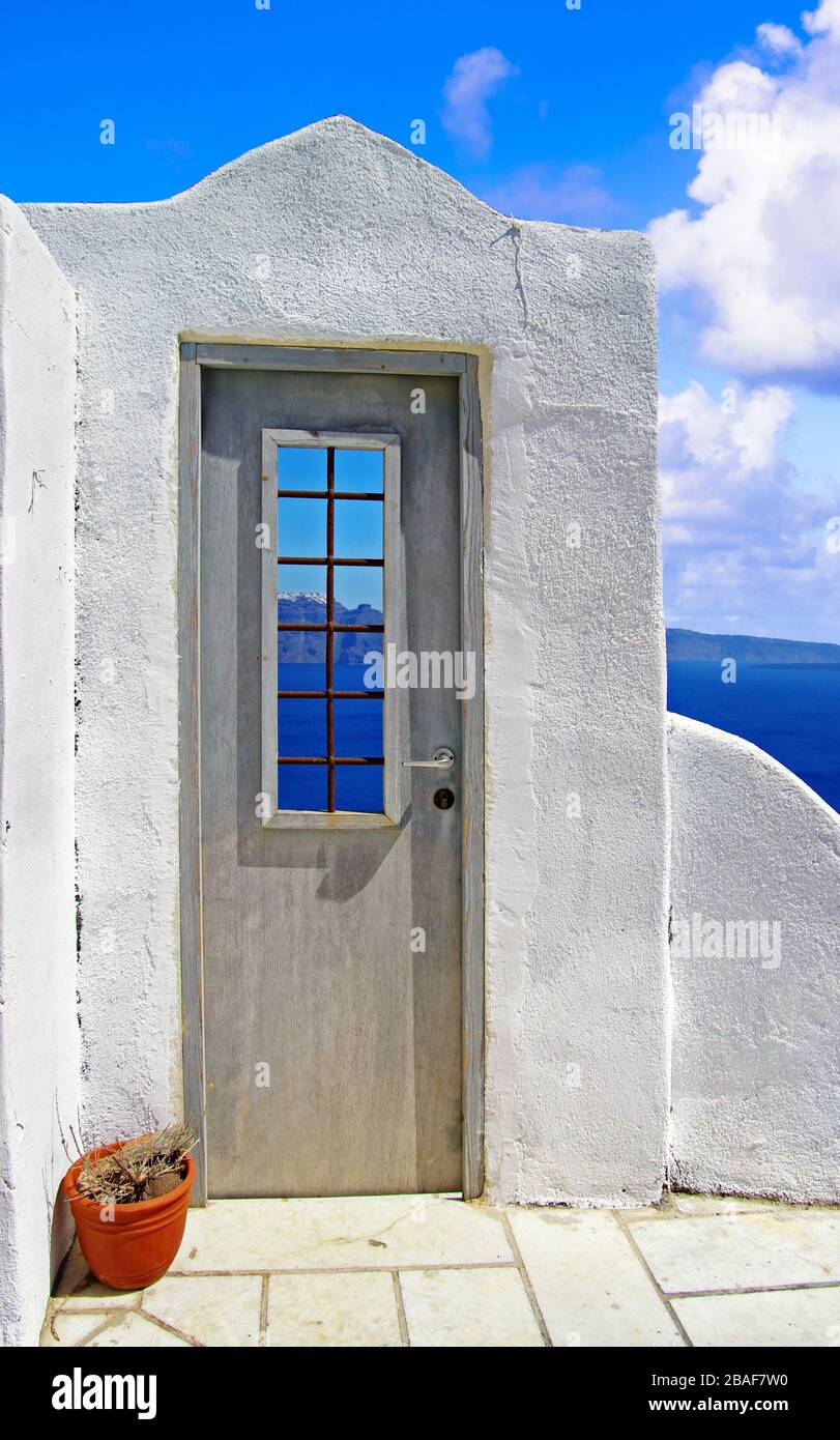 Old traditional  door in Santorini island,Cyclades,Greece. Stock Photo
