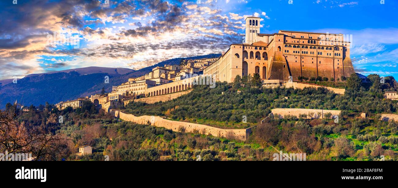 Beautiful Asisi old town over sunset,panoramic view,Umbria region