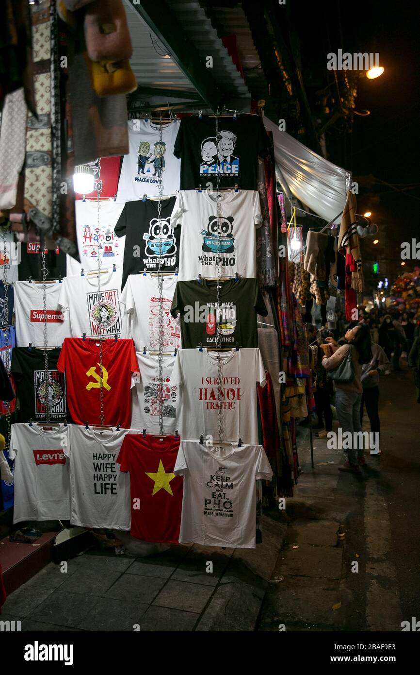 A Display Of T Shirts For Sale In A Hanoi Night Market Stock Photo Alamy