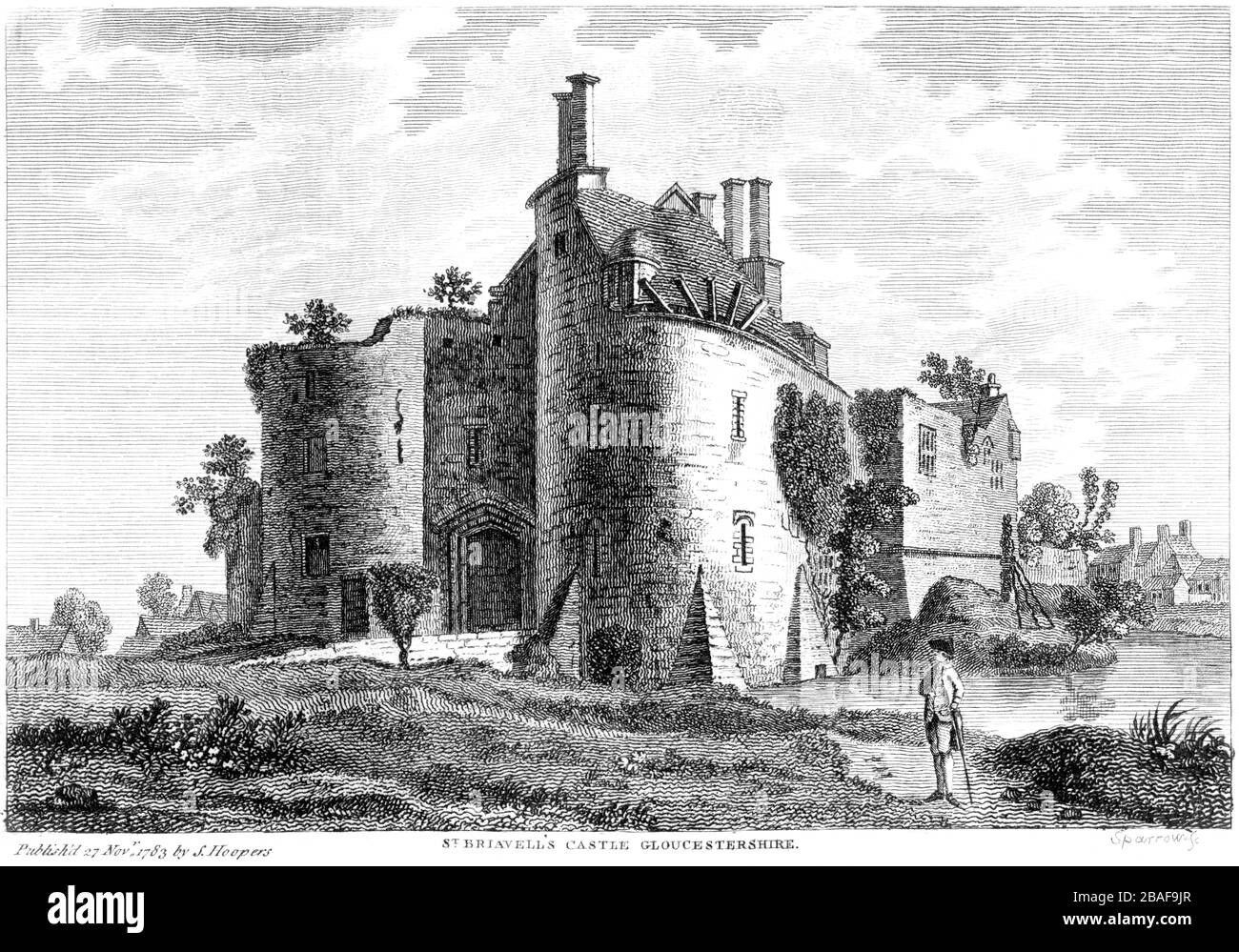 Engraving of St Briavells Castle 1783 (St Briavels) Gloucestershire scanned at high res from a book published around 1786. Believed copyright free. Stock Photo
