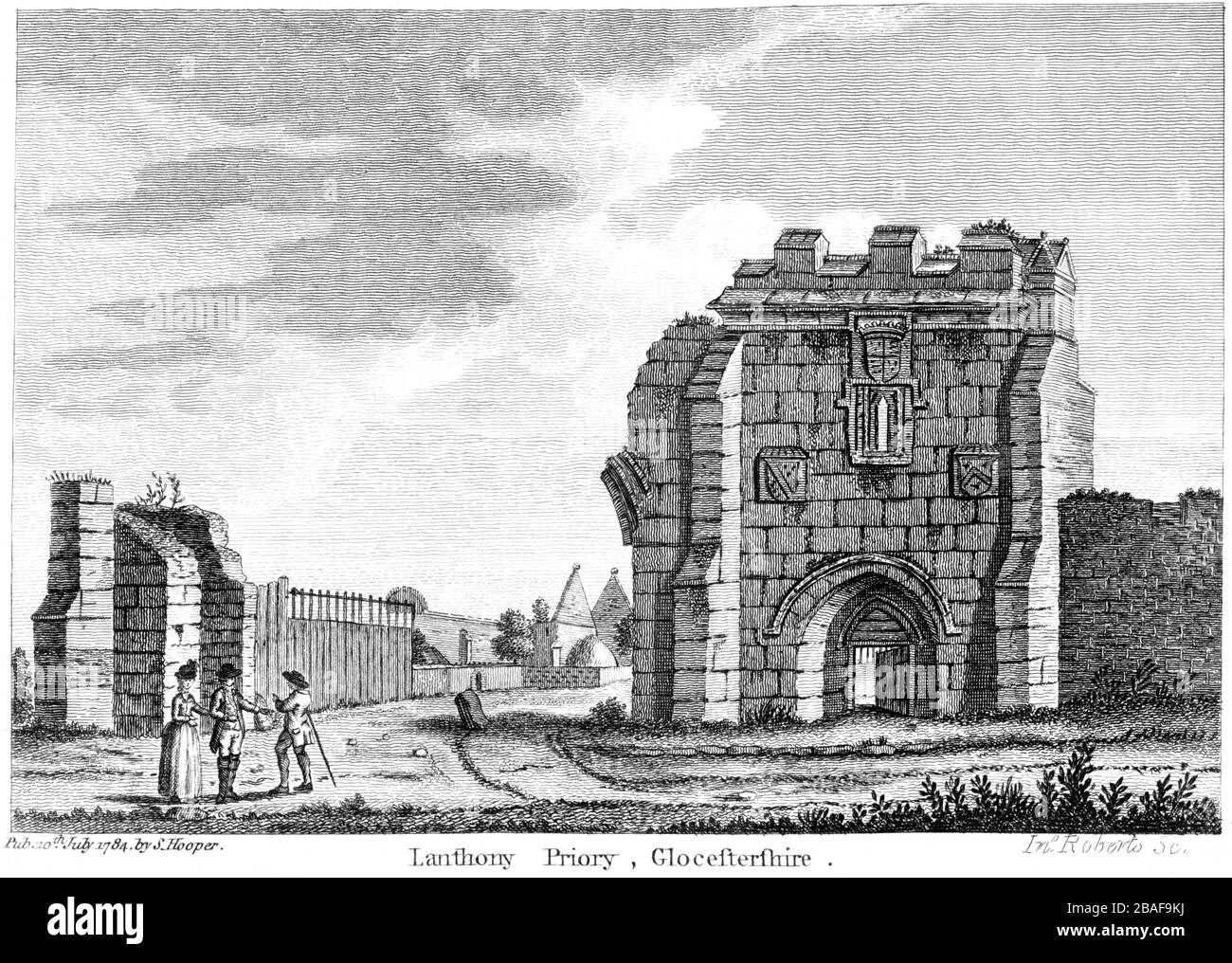 Engraving of Lanthony Priory 1784 (Llanthony Secunda Priory) Glocestershire (Gloucestershire) scanned at high res from a book published around 1786. Stock Photo