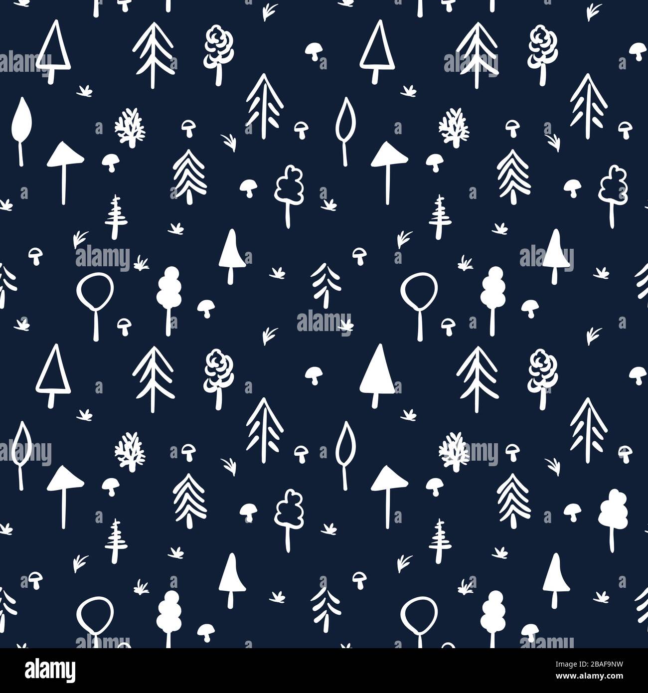 forest seamless vector pattern in black and white Stock Vector