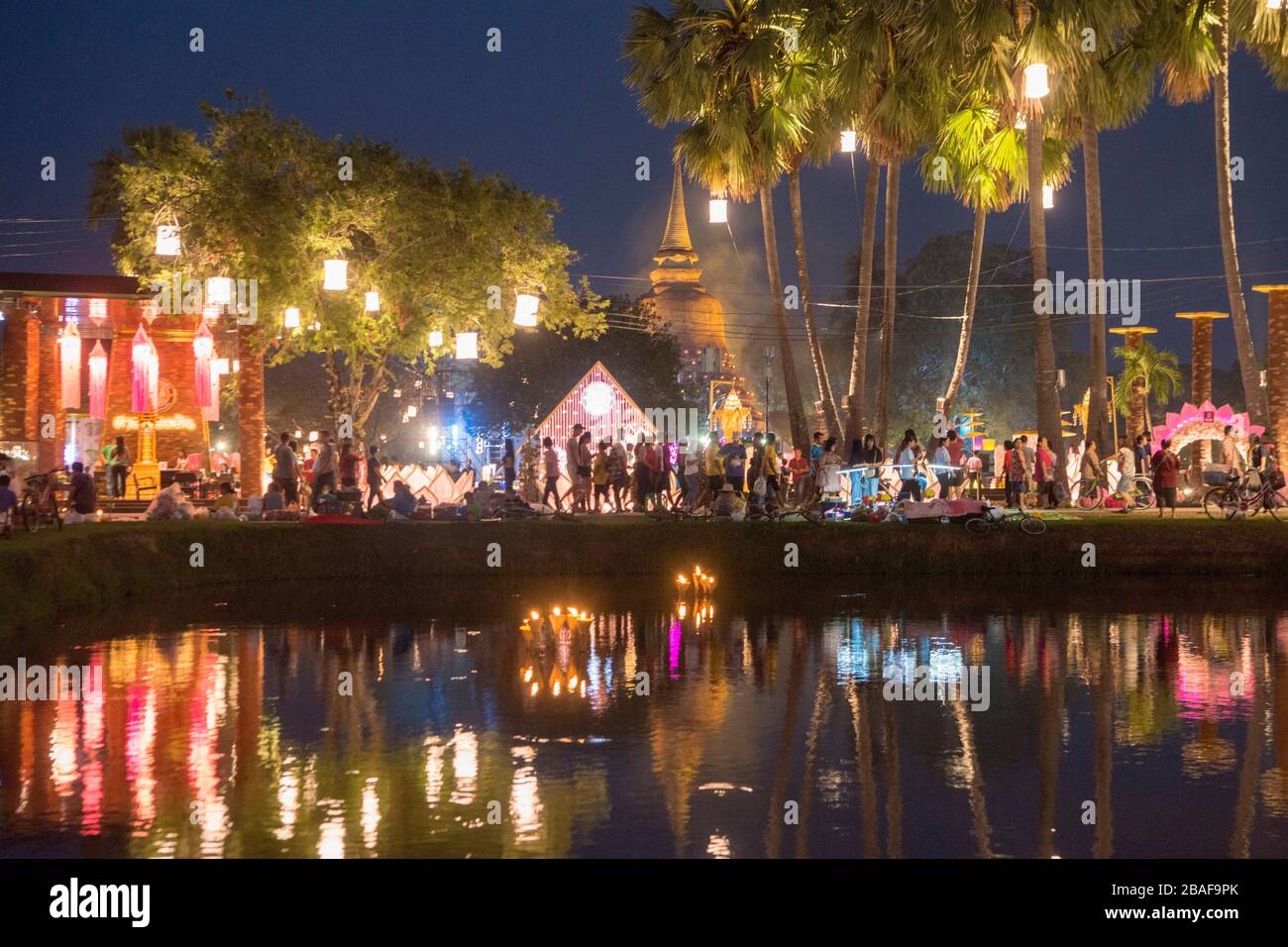 the Loy Krathong Festival in the Historical Park in Sukhothai in the