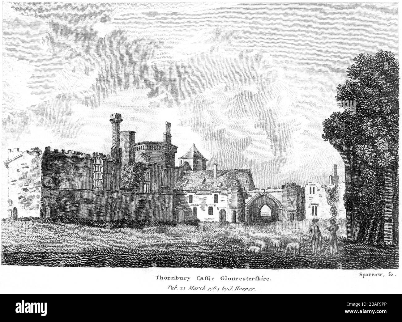 An engraving of Thornbury Castle Gloucestershire 1784 scanned at high resolution from a book published around 1786. Believed copyright free. Stock Photo