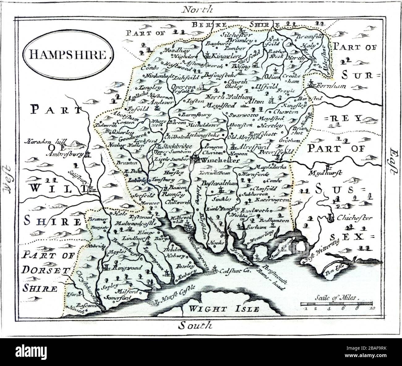 A map of Hampshire scanned at high resolution from a book published around 1786. This image is believed to be free of all copyright restrictions. Stock Photo